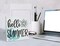 Hello Summer Wooden Sign – Coastal Ocean Style Tabletop Wood Plaque Decor for Shelf, Desk, Table & Home Display